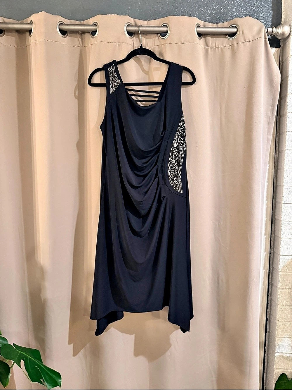 ADAM JACOBS CA08193 Rhinestone Mini Dress in Black Size XL